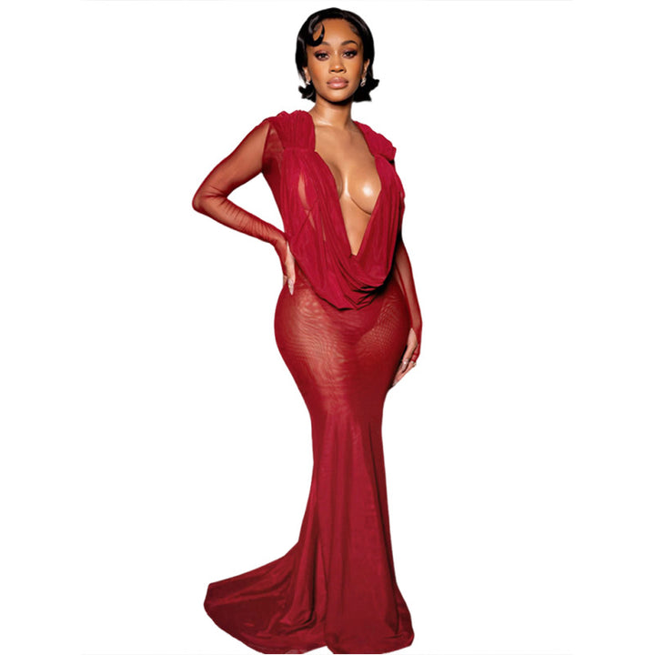 Damen Elegantes Off-Shoulder Maxikleid mit tiefem V-Ausschnitt Echo Archiv