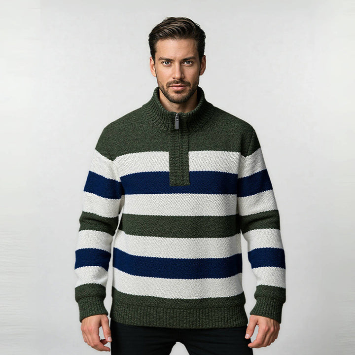 Herren Pullover mit hohem Kragen und strukturiertem Streifenmuster Echoarchiv