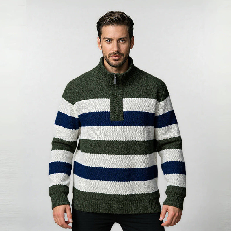 Herren Gestreifter Halbzip-Strickpullover mit Stehkragen und robuster Struktur Echo Archiv