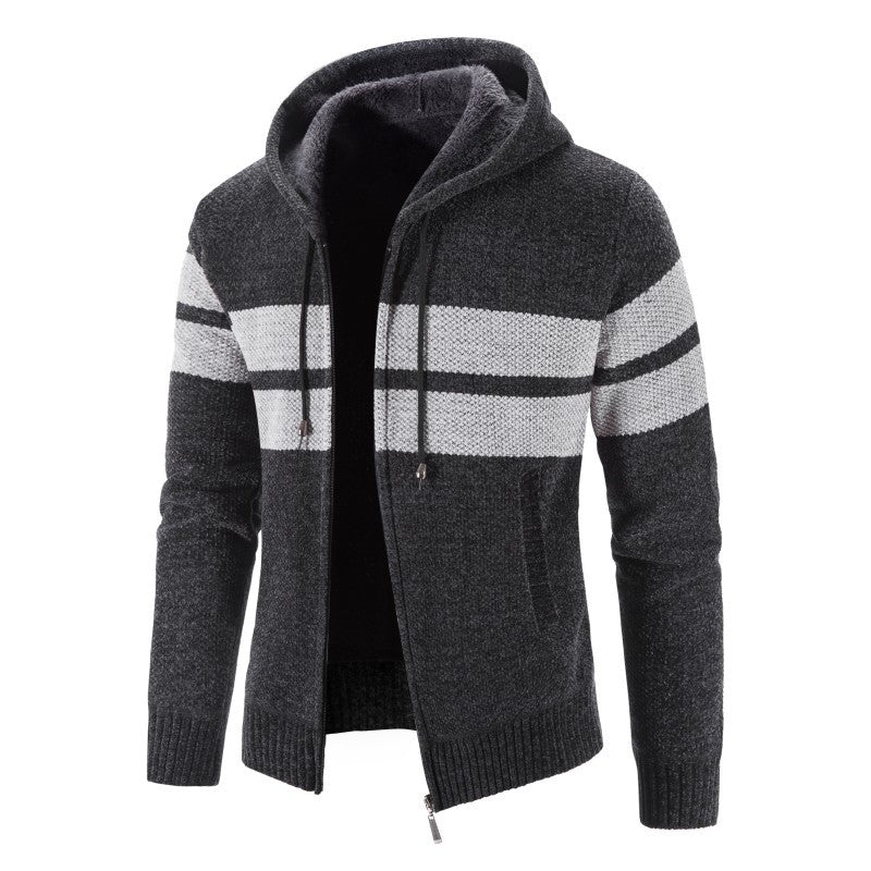 Herren Strickjacke mit Kapuze und modernem Streifenmuster Echoarchiv