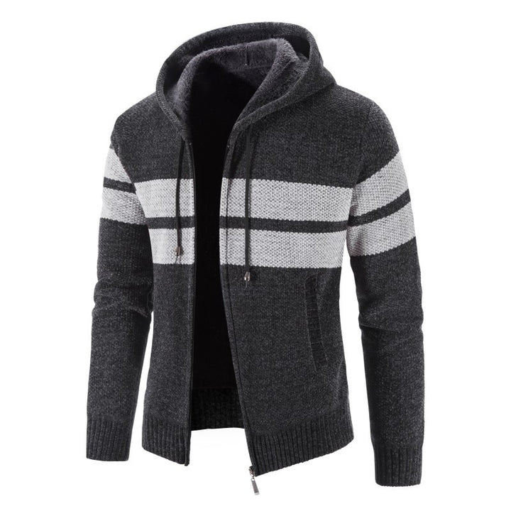 Herren Strickjacke mit Kapuze und modernem Streifenmuster Echoarchiv