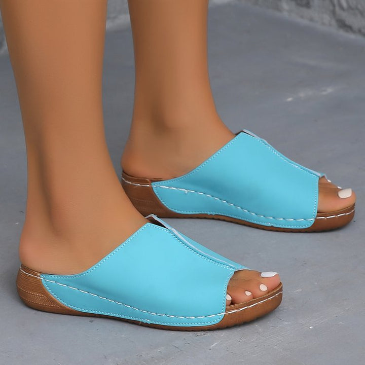 Damen Offene Komfort‑Mules mit gepolstertem Fußbett und Korkoptik‑Plateau – Lioré