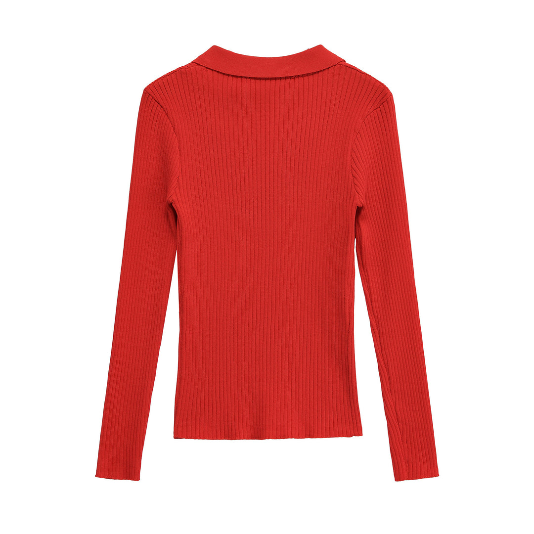 Damen Gerippter Feinstrick-Polo mit tiefem V-Ausschnitt und Brusttaschen Echo Archiv