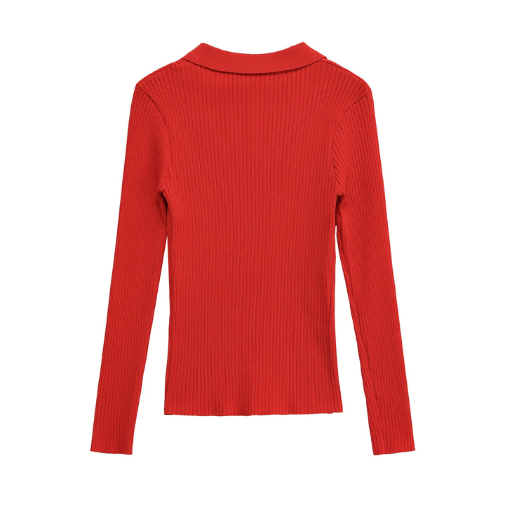 Damen Gerippter Feinstrick-Polo mit tiefem V-Ausschnitt und Brusttaschen Echo Archiv
