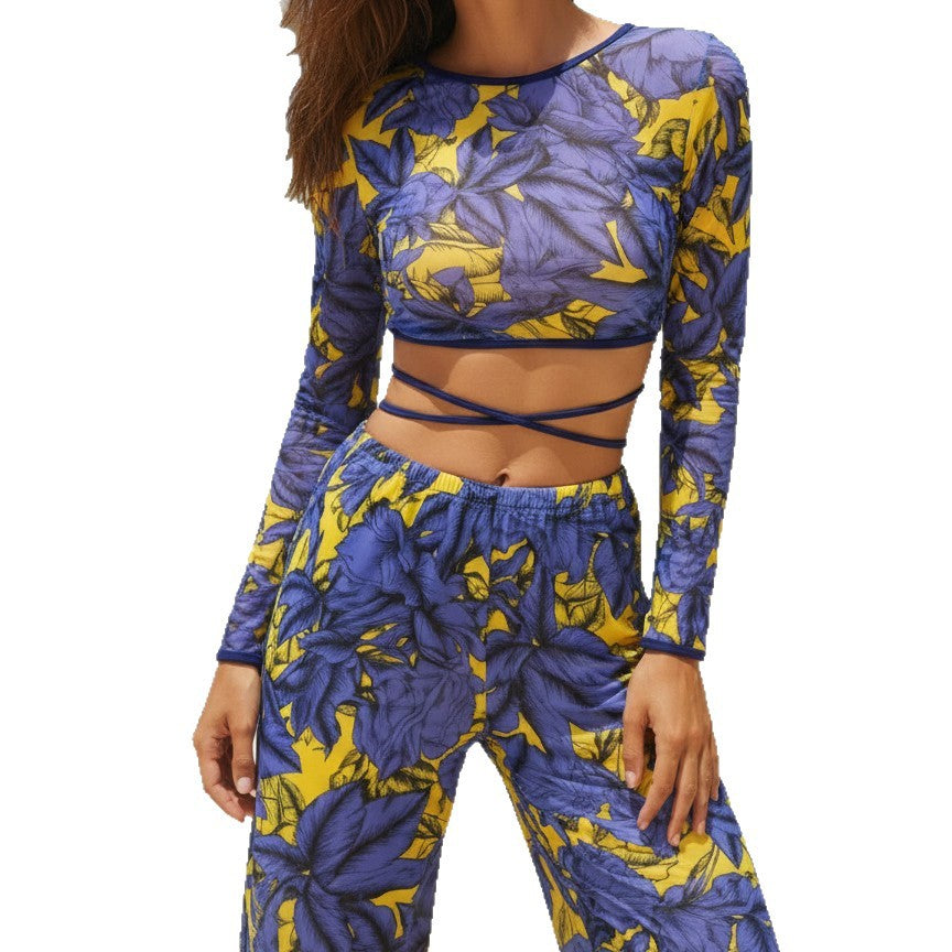 Damen Sportliches Set mit floralem Crop-Top und weitem Hose Echo Archiv