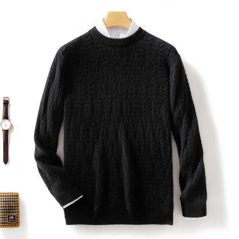 Herren gehobener Zopfstrickpullover mit Rundhals und Merino‑Mischung Echoarchiv
