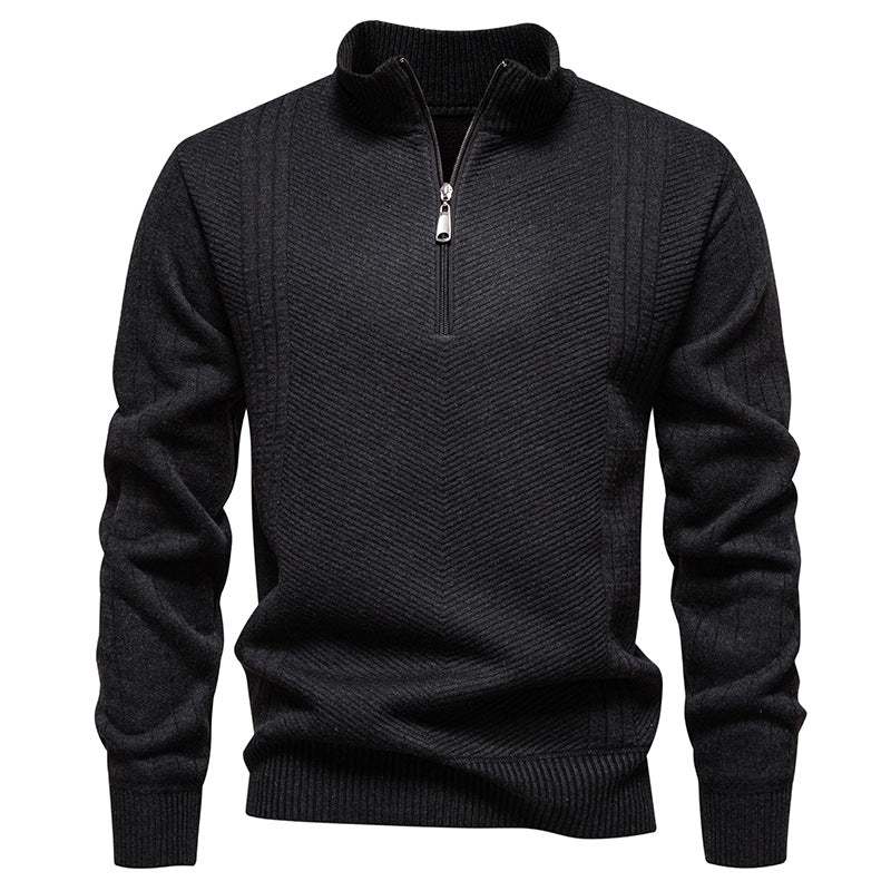 Herren nan Troyer-Pullover mit halbem Reißverschluss, Chevron-Struktur und elastischen Rippbündchen Echo Archiv