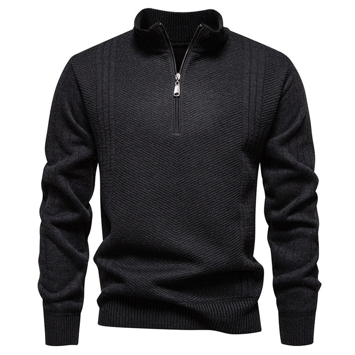 Herren nan Troyer-Pullover mit halbem Reißverschluss, Chevron-Struktur und elastischen Rippbündchen Echo Archiv
