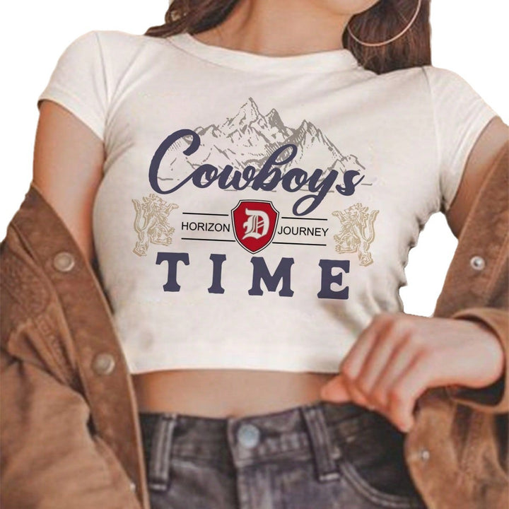 Damen Crop-Top mit kreativem Cowboy-Motiv und lässigem Schnitt Echo Archiv