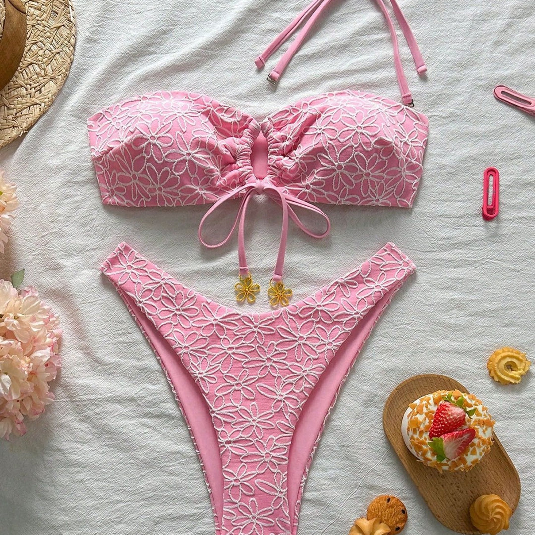 Damen Bandeau-Bikini mit floralen Applikationen Echo Archiv