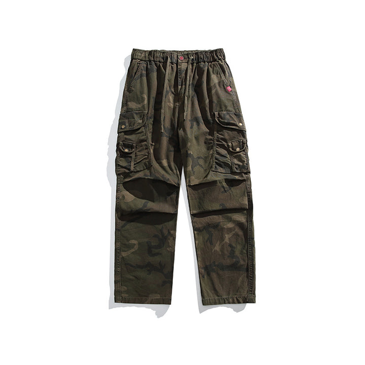 Herren Baggy-Cargohose im Army-Camo mit elastischem Kordelbund und Multifunktions-Taschen Echo Archiv
