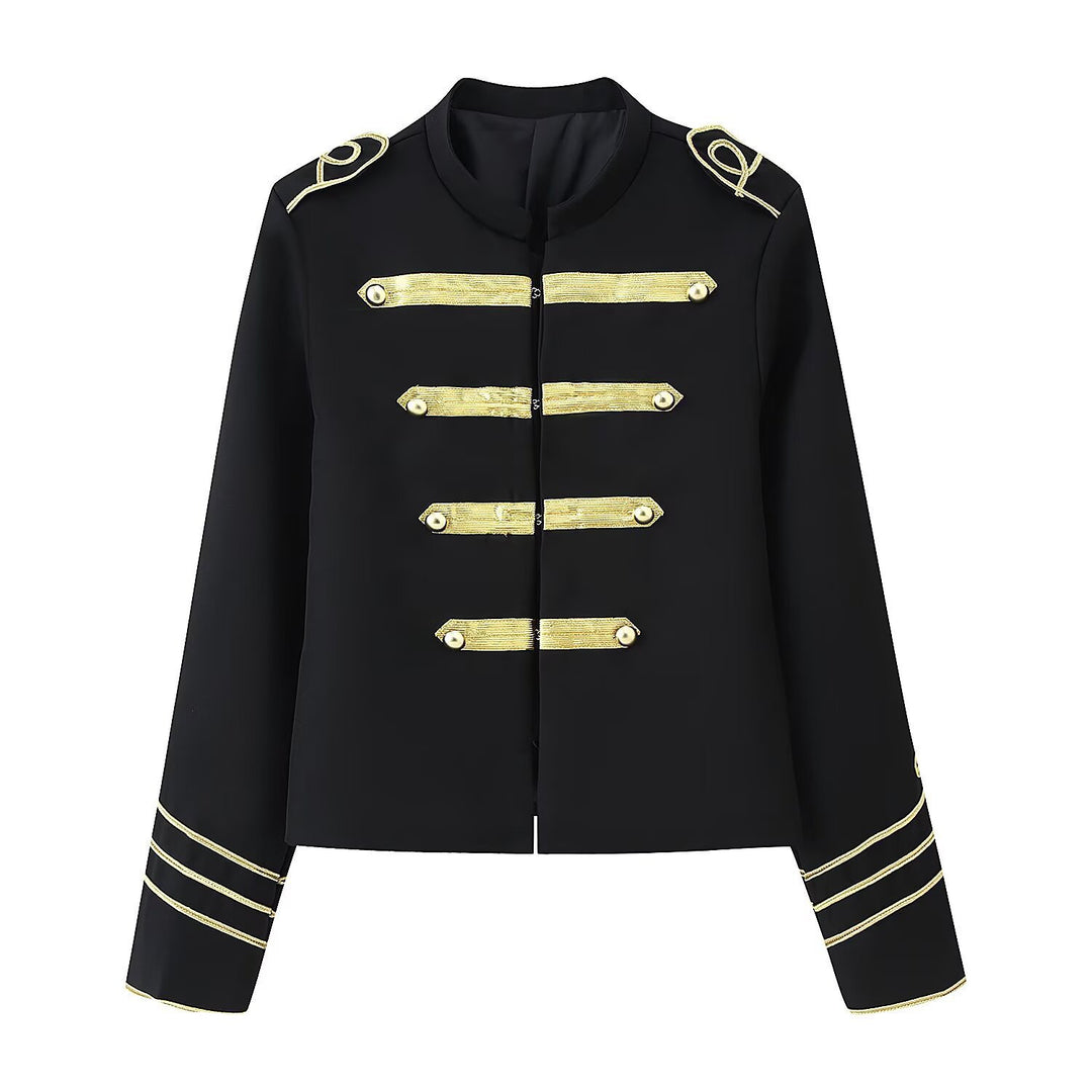 Damen Gekürzte Militärjacke mit goldbestickten Galons und Stehkragen Echo Archiv