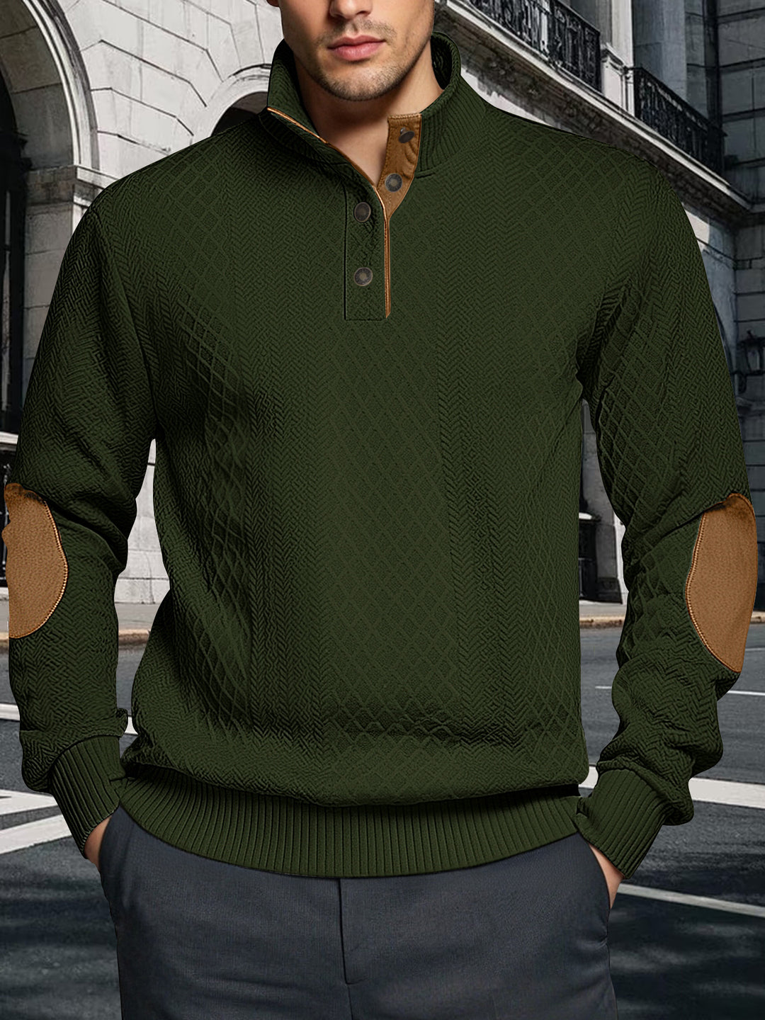 Herren Strickpullover mit strukturiertem Design und Lederpatches Echoarchiv