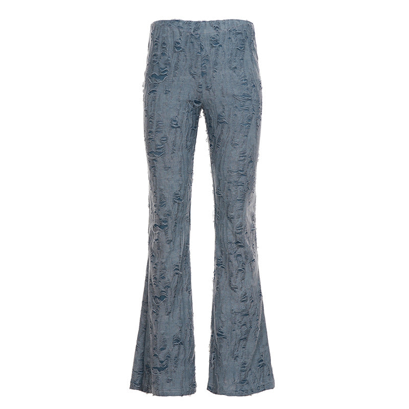 Damen nan ausgestellte Schlaghose mit hohem Bund, dehnbarer Denim-Optik und ausgefranster Destroyed-Struktur Echo Archiv