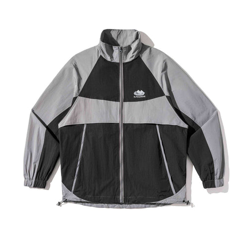 Unisex Leichte Colorblock-Windjacke im Boxy-Cut mit hohem Stehkragen und Kordelzugsaum Echoarchiv