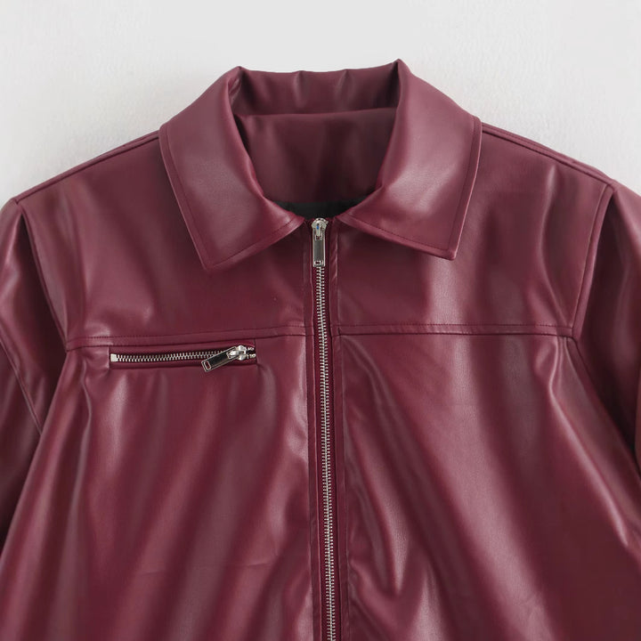 Damen nan vegane Lederjacke mit Hemdkragen und durchgehendem Reißverschluss Echo Archiv