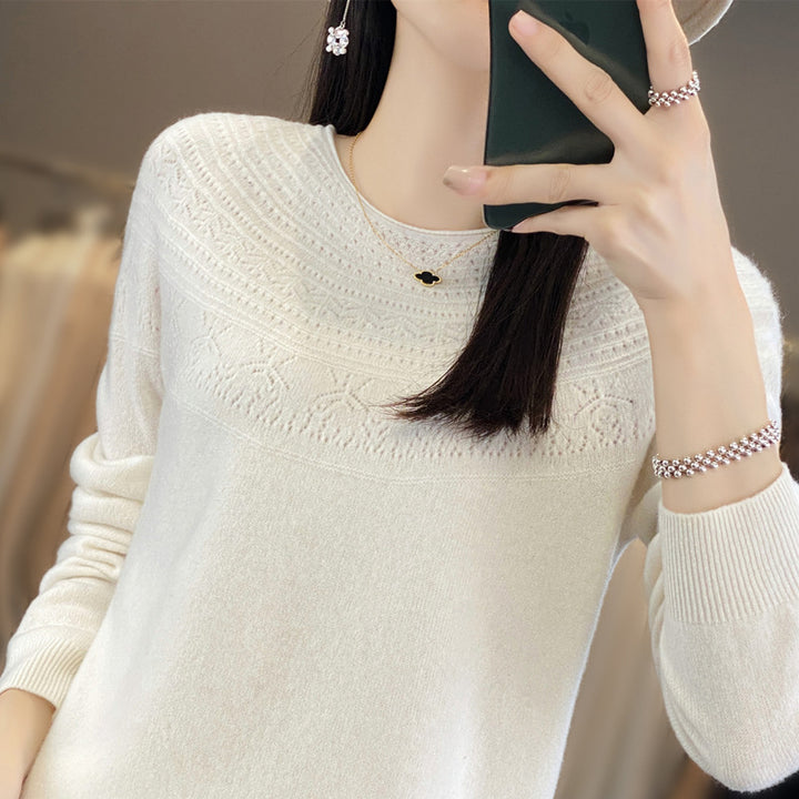 Damen Rundhals-Feinstrickpullover mit strukturierter Passe und Kaschmir-Optik Echoarchiv