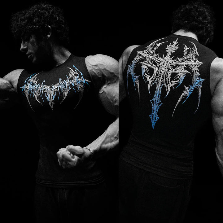 Herren nan figurbetontes Trainings-Tanktop mit tiefen Armausschnitten und filigranem Rückendruck Echo Archiv