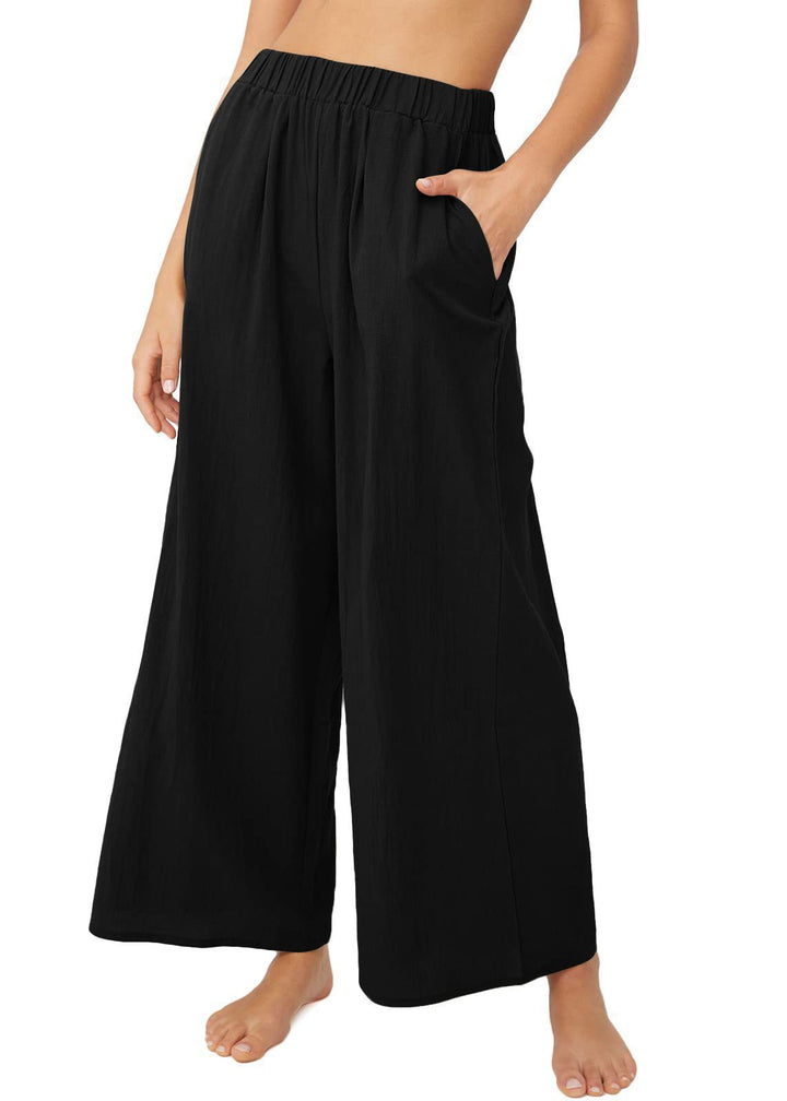 Damen Leichte Palazzo-Hose mit weitem Bein, elastischem Bund und Eingrifftaschen Echoarchiv