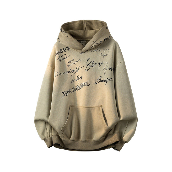 Unisex Oversize Kapuzenpullover mit handschriftlichem Grafik-Print, Kängurutasche & geripptem Saum Echoarchiv