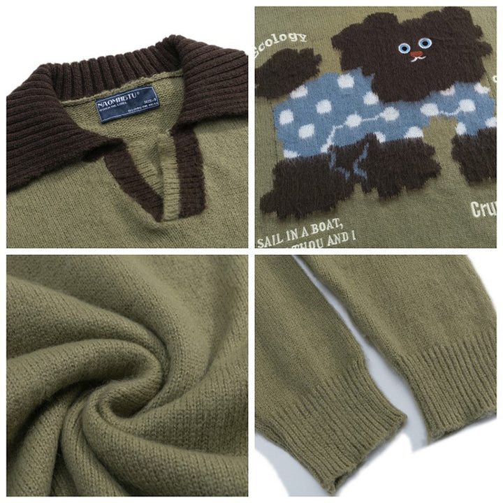Damen Modischer Grobstrickpullover mit Tiermotiv Echoarchiv