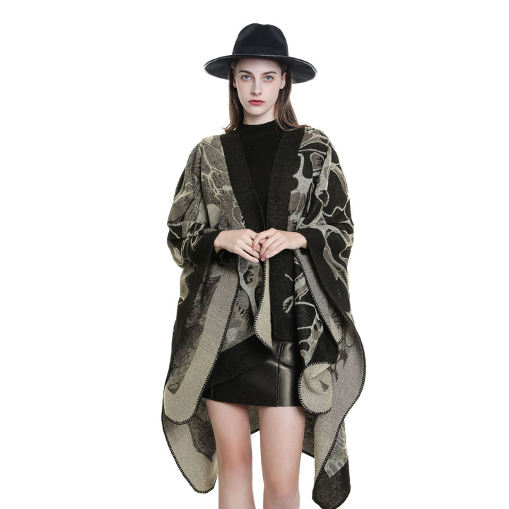 Damen Wollmix‑Jacquard‑Umhang mit offener Kimono‑Silhouette Echo Archiv
