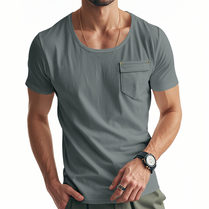 Herren Basic V-Ausschnitt T-Shirt mit Brusttasche Echoarchiv