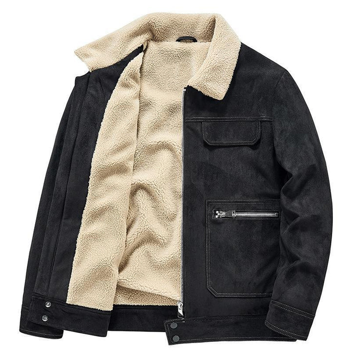 Herren Veloursimitatjacke im Fliegerstil mit Teddyfutter und Reißverschlusstaschen Echo Archiv