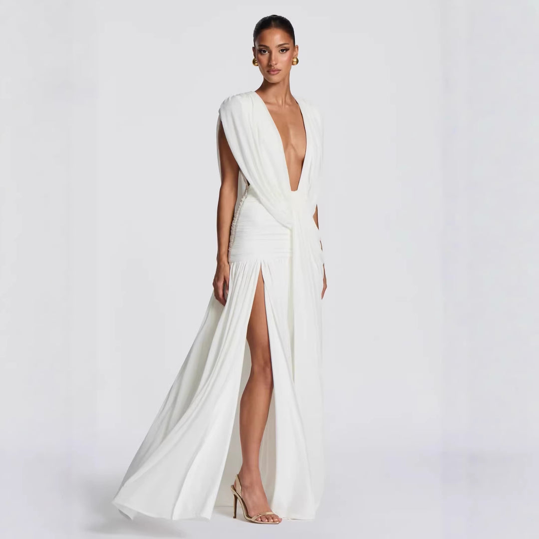 Damen Elegantes tief ausgeschnittenes Abendkleid mit Raffung Echo Archiv