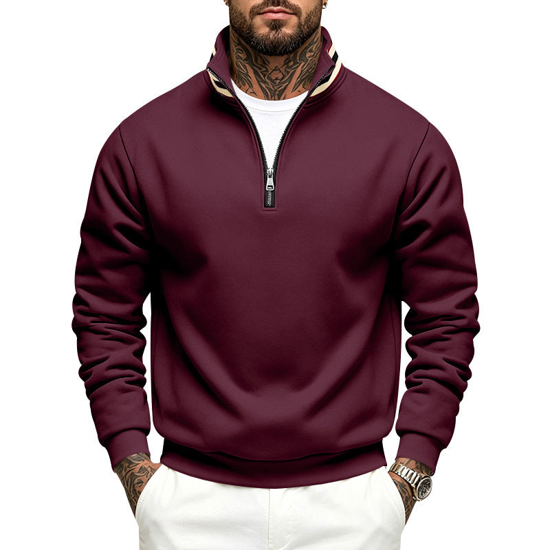 Herren Sweatshirt mit Halbreißverschluss und gestreiftem Stehkragen Echoarchiv