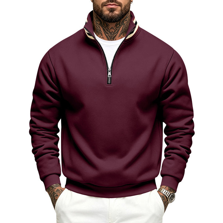 Herren Sweatshirt mit Halbreißverschluss und gestreiftem Stehkragen Echoarchiv