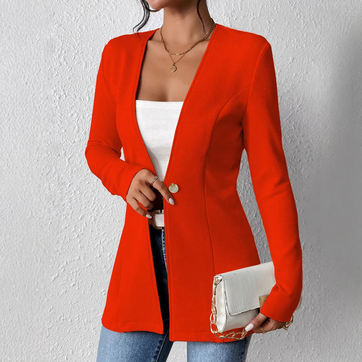 Damen Taillierter kragenloser Longblazer mit Ein-Knopf-Verschluss Echo Archiv