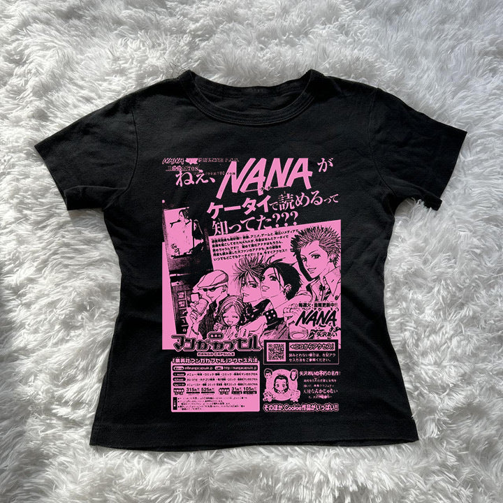 Damen Crop-Top mit kreativem grafischen Druck Echo Archiv