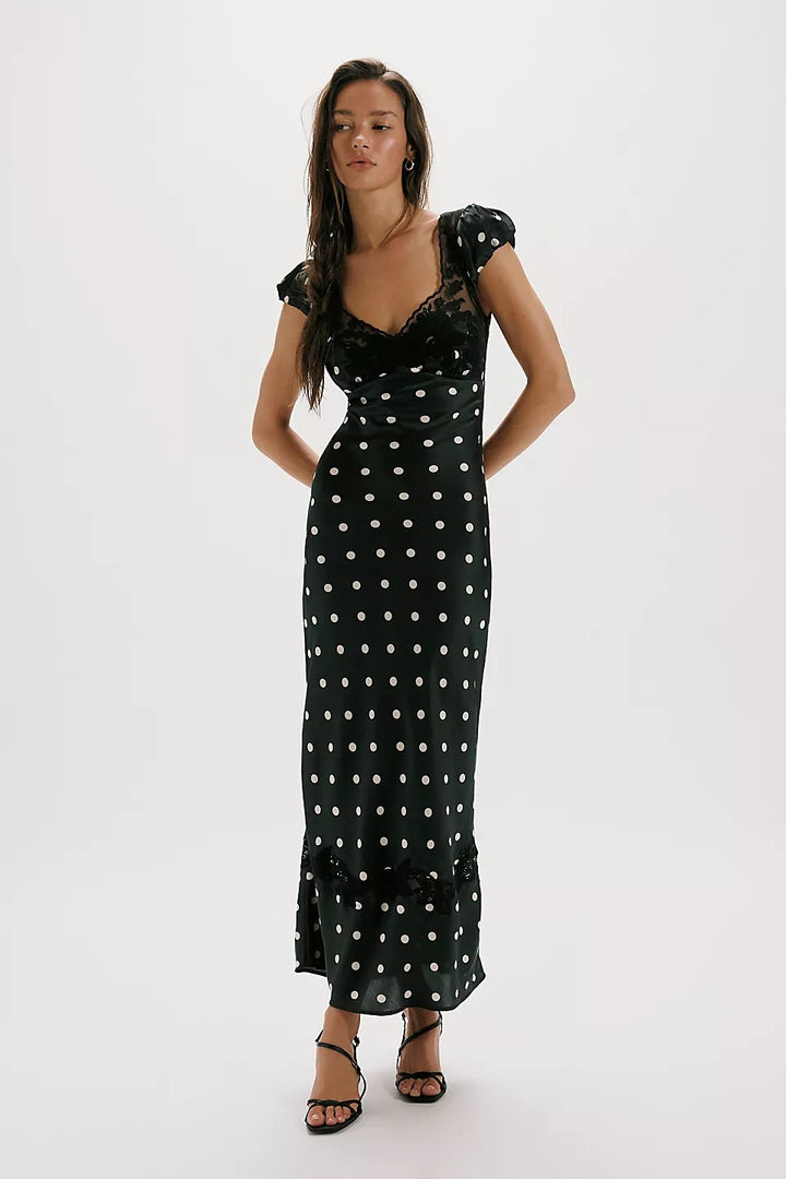 Damen Elegantes Maxikleid mit Polka-Dots und romantischem Rückenausschnitt Echo Archiv