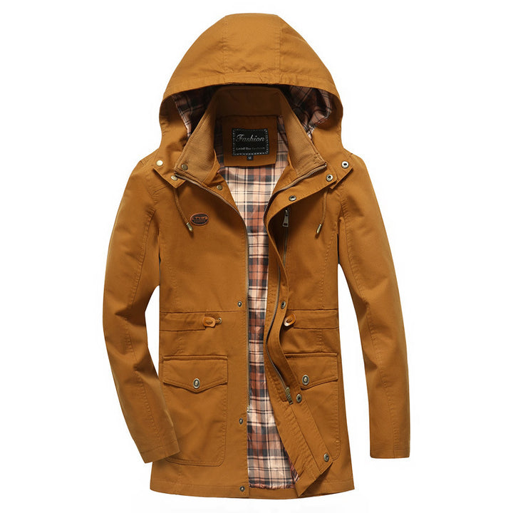 Herren Kapuzen-Canvasparka mit karierter Innenfütterung und Multifunktions‑Taschen – Taviero