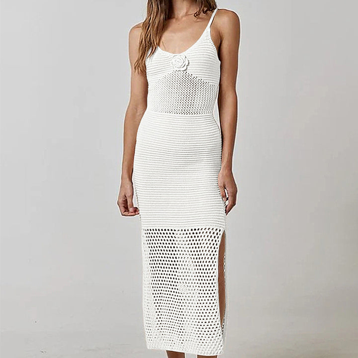 Damen Häkel-Strandkleid mit durchbrochenem Design und tiefem Schlitz Echo Archiv