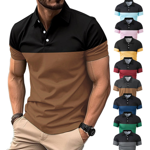 Herren Kurzarm-Polohemd mit kontrastierenden Farbblöcken und modernem Schnitt Echoarchiv