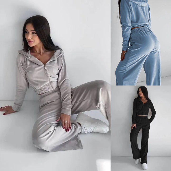 Damen nan kurz geschnittenes Thermo-Fleece-Set mit Halbfront-Reißverschluss und hohem Komfortbund Echo Archiv