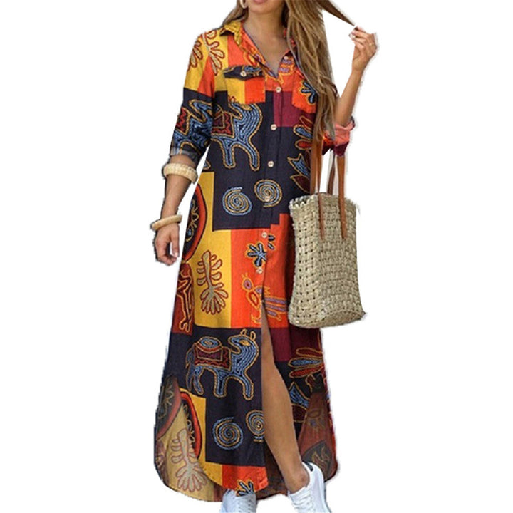 Damen nan langes Hemdkleid mit floralem Muster und seitlichem Schlitz Echo Archiv