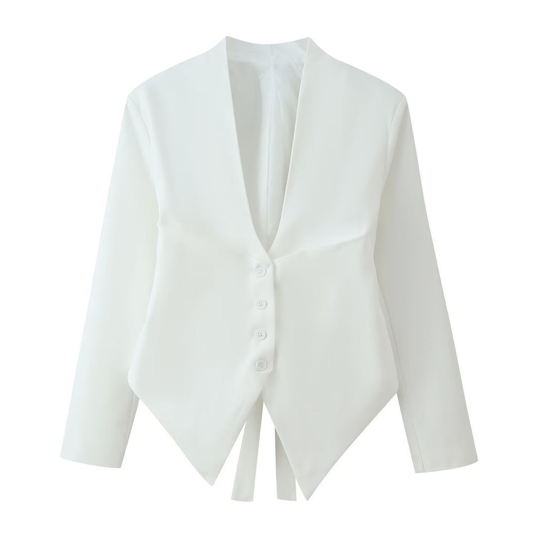 Damen 10+ asymmetrische taillierte Blazerjacke mit spitzem Saum und Knopfleiste Echo Archiv