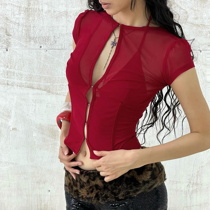 Damen Mesh-Oberteil mit dekorativem Bindeband Echo Archiv