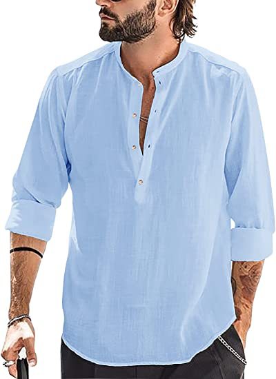 Herren lässiges Leinenhemd mit Knopfdetails Echoarchiv