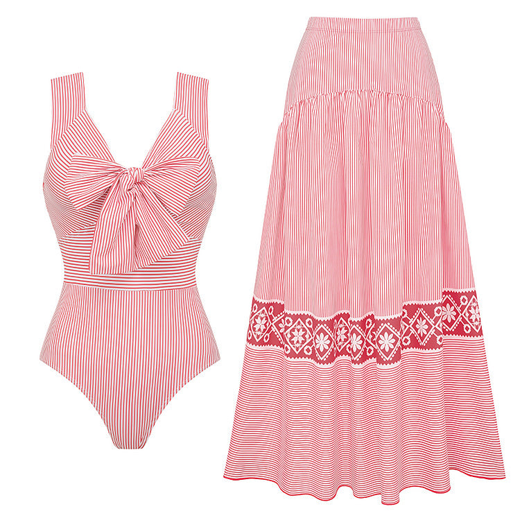 Damen Striped Bikini-Set mit eleganter Wickelbluse und modischem Rock Echo Archiv