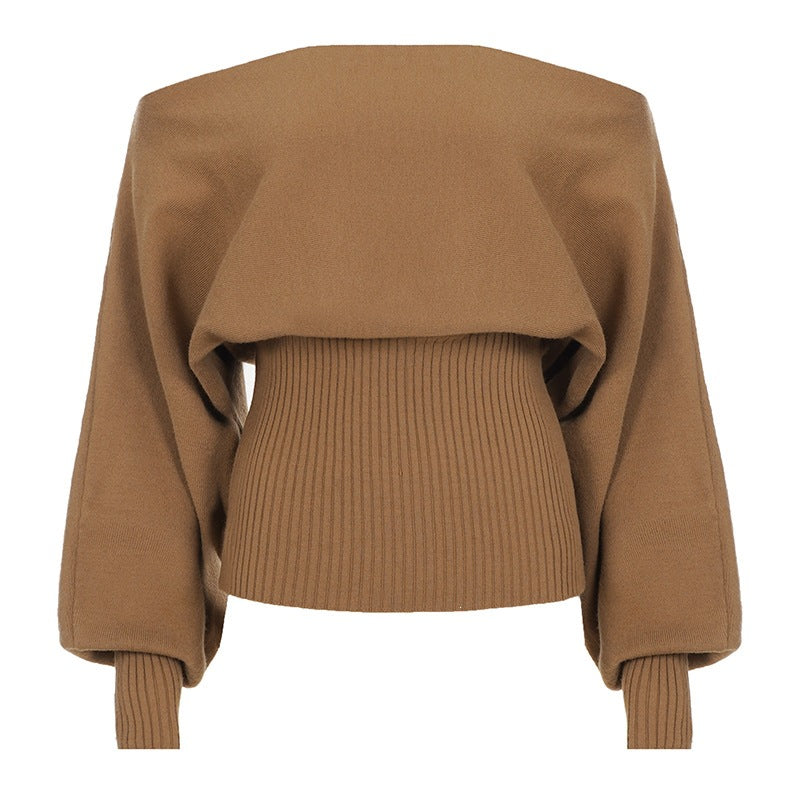 Damen Oversize schulterfreier Pullover mit breitem Rippbund und Ballonärmeln Echo Archiv