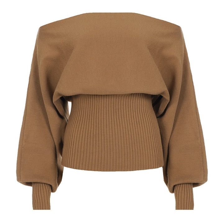 Damen Oversize schulterfreier Pullover mit breitem Rippbund und Ballonärmeln Echo Archiv