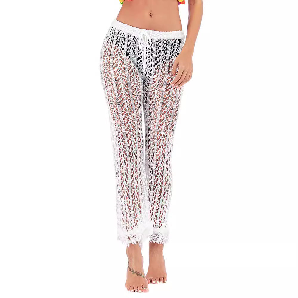 Damen Häkelstrickhose mit fransigen Säumen und hohem Bund Echo Archiv