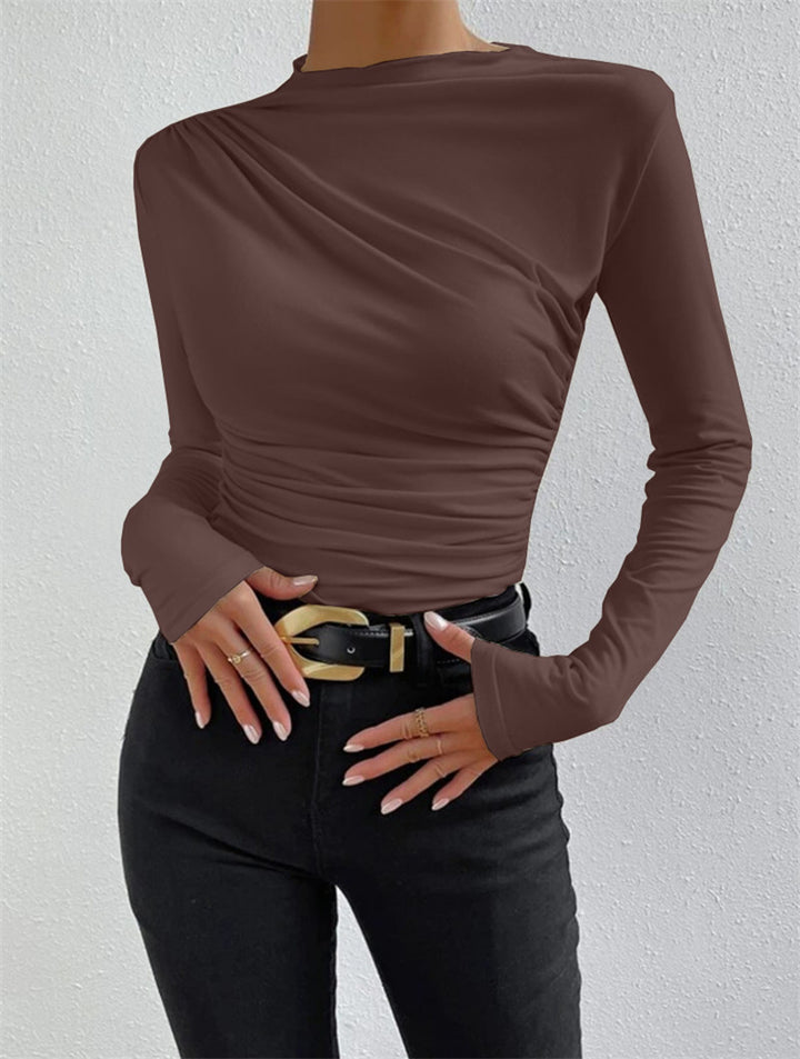 Damen Figurbetontes Langarmshirt mit Seitlicher Raffung und Drapée-Detail – Avérine