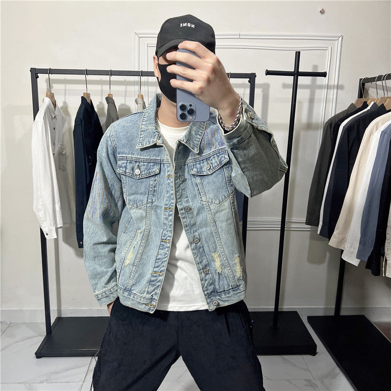 Herren Modische Jeansjacke mit kreativen Applikationen Echoarchiv