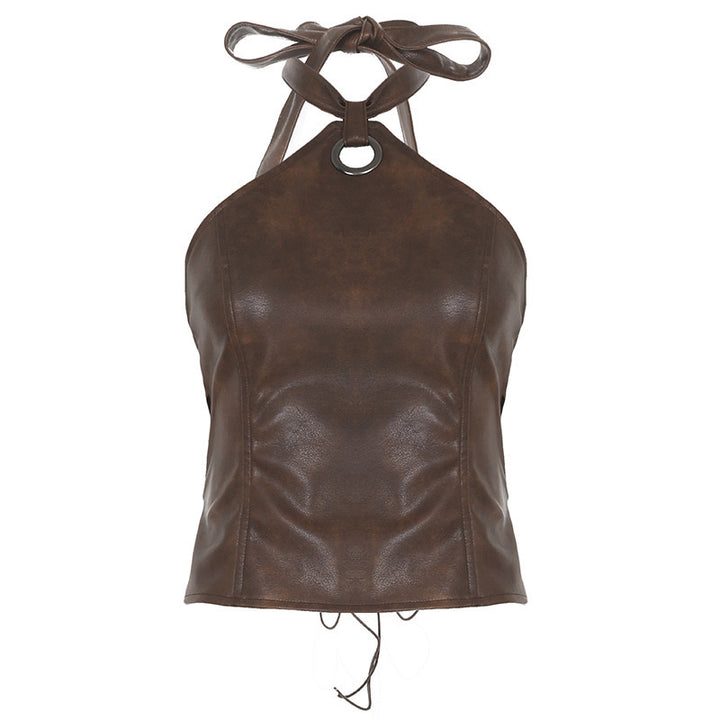 Damen Oberteil aus hochwertigem Kunstleder mit raffiniertem Halter-Design Echo Archiv
