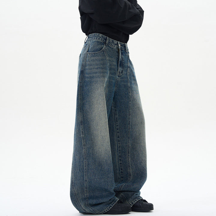 Damen Ultraweite hochgeschnittene Jeans-Palazzohose aus Vintage-Jeansstoff mit tiefem Schritt und skulpturaler Nahtführung Echo Archiv